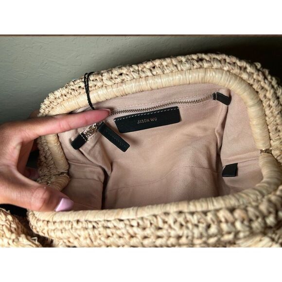 Jason Wu Rose Straw Frame Clutch Bag Tan Beige Natural Beach Coastal Raffia NWT - Picture 7 of 15